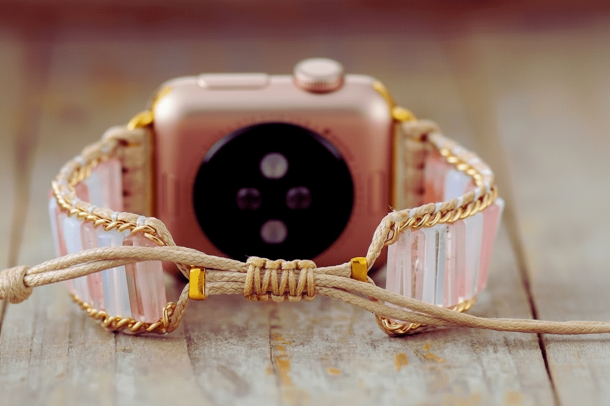 Bracelet Apple Watch Unisexe Quartz Rose & Blanc