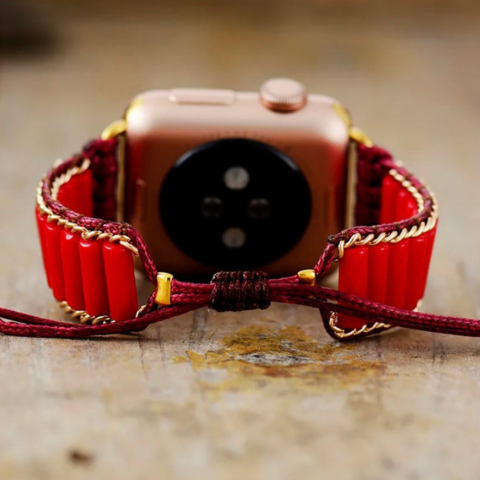 Bracelet Apple Watch Unisexe Jaspe Rouge & cordon Vegan bordeaux