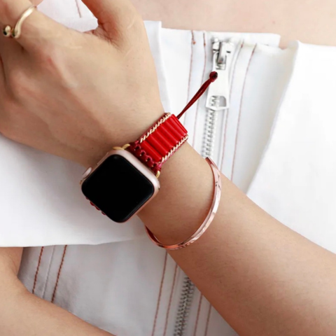 Bracelet Apple Watch Unisexe Jaspe Rouge & cordon Vegan bordeaux