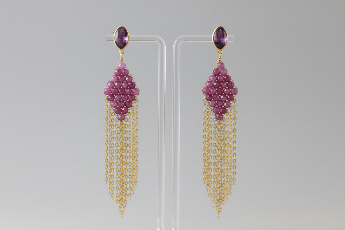 Boucles D'Oreilles Plaquées Or Amazonite, Améthyste ou Perles D'eau douce