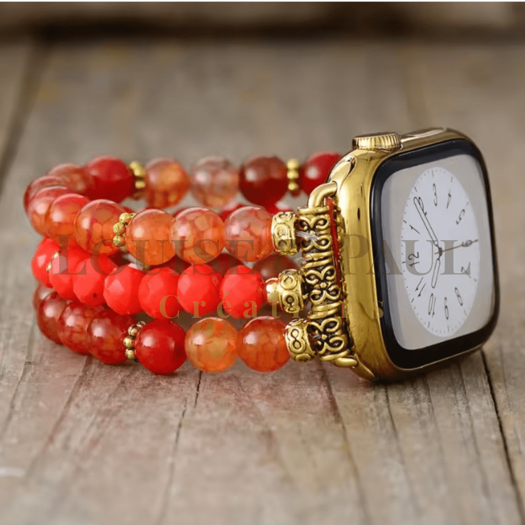 Bracelet Apple Watch Unisexe Agate Rouge