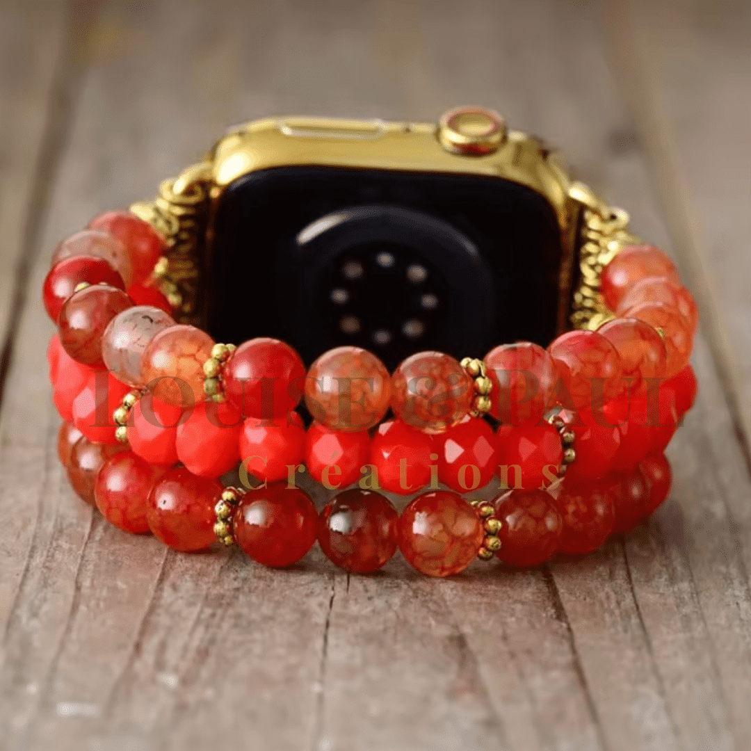 Bracelet Apple Watch Unisexe Agate Rouge