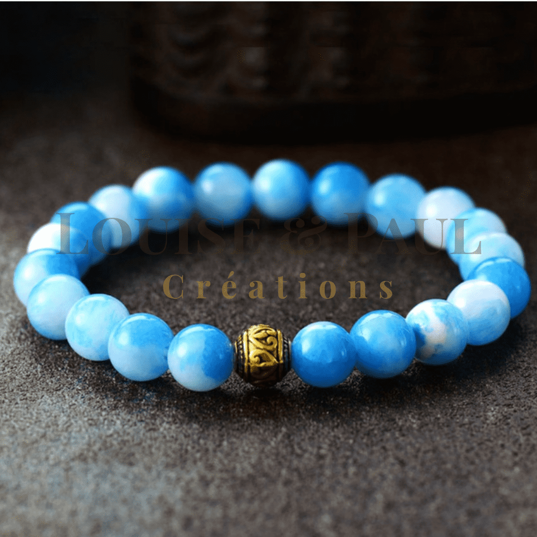 Collier Mala pierres naturelles Jade Bleu