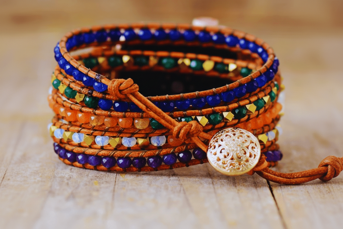 5 Wraps Apple Watch Bracelet Jade, Jaspe & Cordon Cuir