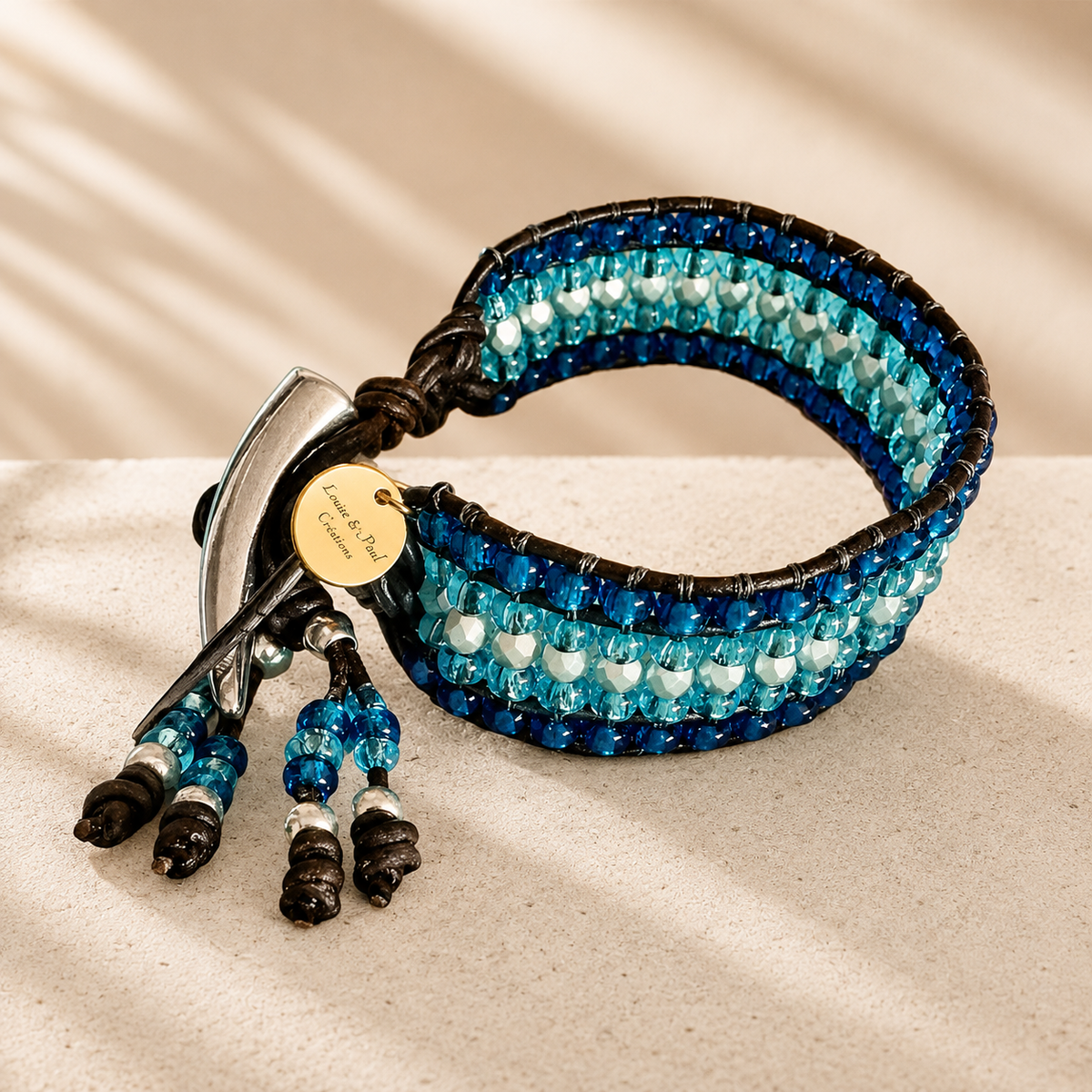 Bracelet Manchette bleu noeud Celtique L & P