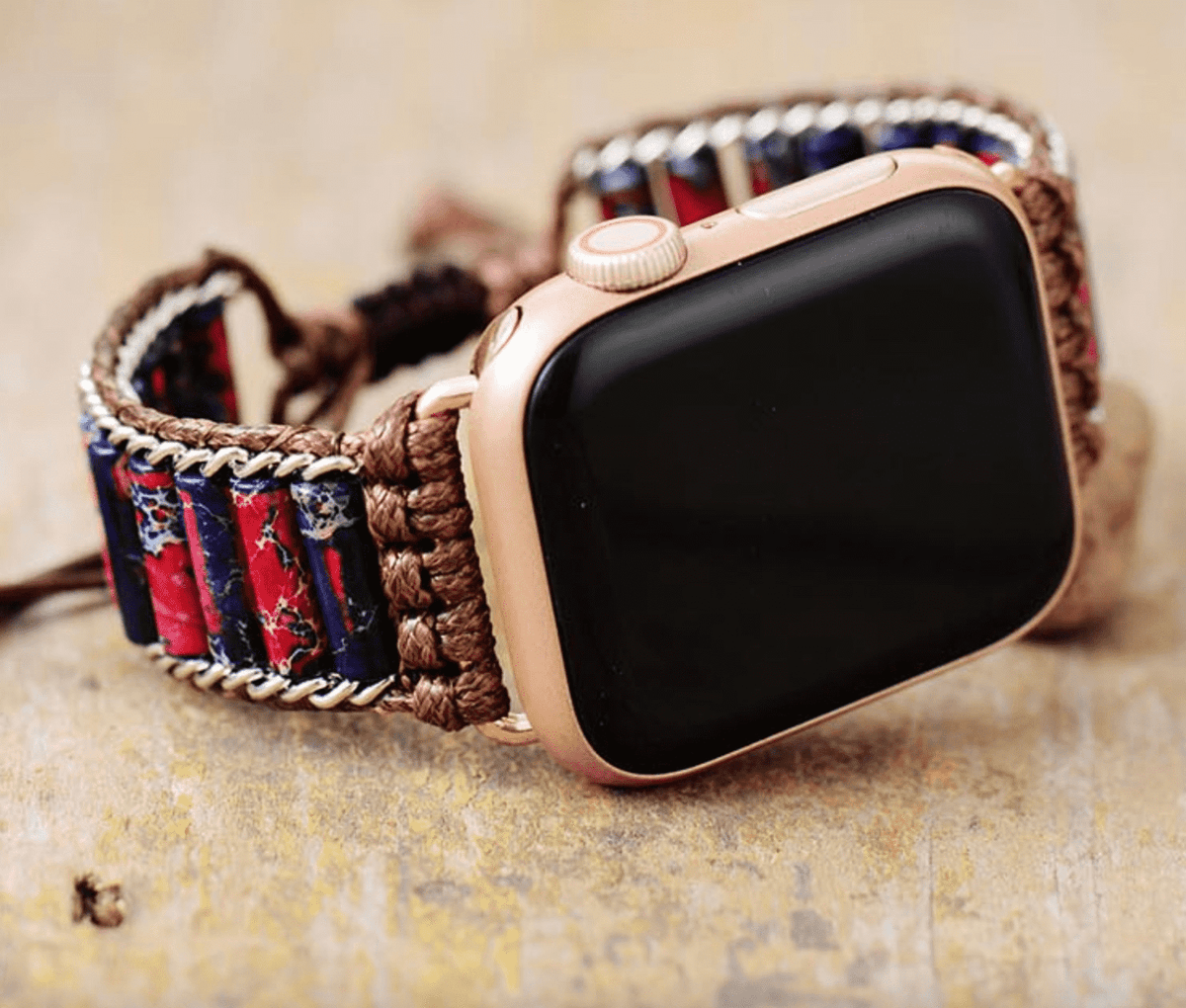 Bracelet Apple Watch Unisexe Jaspe Rouge & cordon Vegan